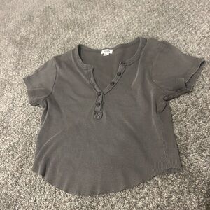 Garage Charcoal Button Down Cropped Shirt